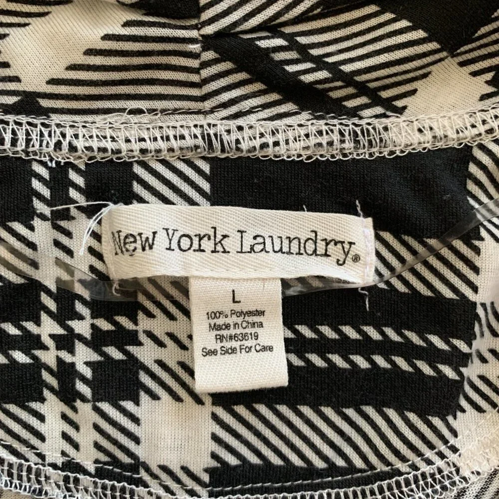 New York Laundry Plaid Duster Cardigan L Black & White L #18J‎